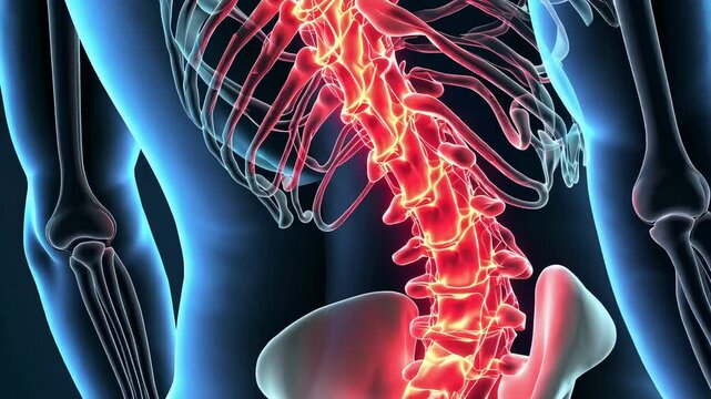 Visual representation of human spinal anatomy showing detailed vertebrae and nervous system connections in an educational context