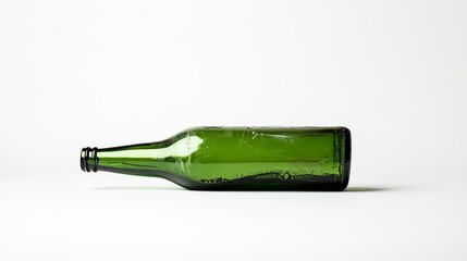 Broken green beer bottle displayed on a clean white background.