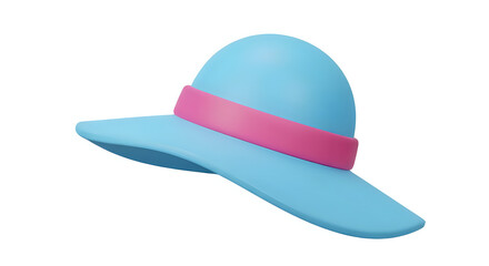 Fototapeta premium Find the perfect summer hat: stylish blue sun hat with pink ribbon for women and girls fashion accessory