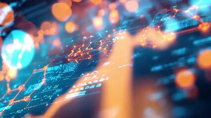 A vibrant digital interface with glowing network nodes and data visualizations, symbolizing advanced technology and connectivity. - Powered by Adobe