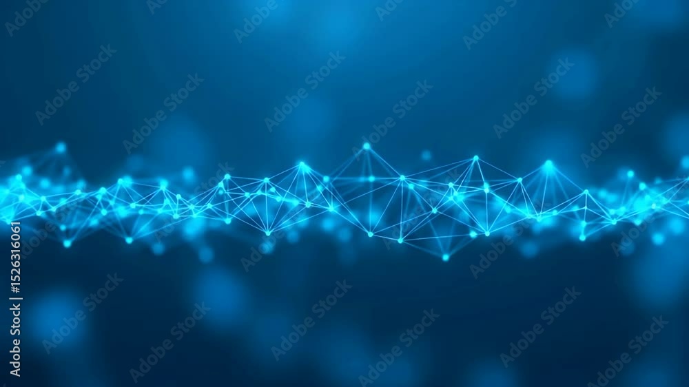 Aufkleber Abstract Network on Blue: A mesmerizing array of interconnected nodes glows softly, weaving a complex web of communication and data across a gradient of deep blue.