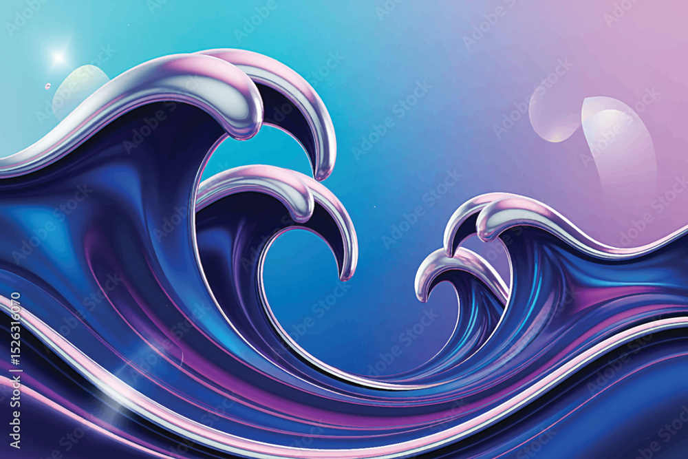 Poster abstract blue wave pattern with curved lines and light texture