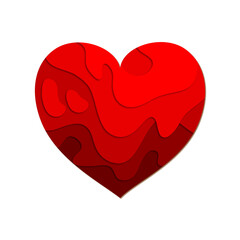 Red heart shape in paper cut art style. Celebrating national loving day, valentine day, heart day.