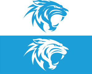 Stylized Tiger Head Mascot in Blue and White