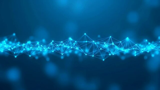 Abstract Network on Blue: A mesmerizing array of interconnected nodes glows softly, weaving a complex web of communication and data across a gradient of deep blue.