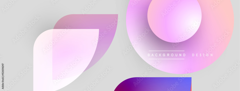 Poster abstract shapes overlap, creating gradient color effects. soft pinks, purples, whites dominate desig