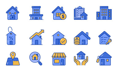 collection real estate icons,  real estate, buying, selling, and investing in property. real estate icon set