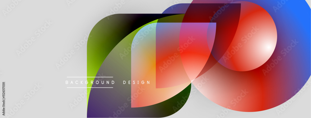 Poster abstract colorful shapes overlap. modern design features vibrant hues, smooth gradients, clean aesth