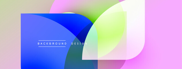 Abstract colorful shapes overlap. Gradient hues blend, creating modern background design. Soft curves dominate composition.