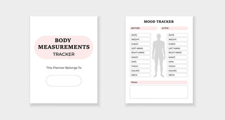 Template for tracking body measurements and mood. useful for monitoring progress and self-care.