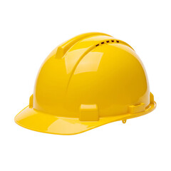 Fototapeta premium A glossy yellow hard hat, isolated on transparent background, reflecting light with a smooth, protective dome