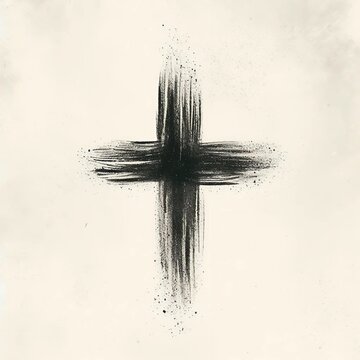 Illustration minimaliste d&rsquo;une croix trac&eacute;e avec des cendres sur un fond textur&eacute;, symbolisant le Mercredi des Cendres et le d&eacute;but du Car&ecirc;me