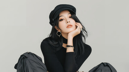 韓国ファッションの若い女性