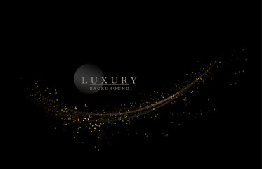 Isolated exquisite design component, shiny arc with tinsel on black background.