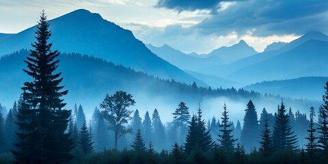 mountain landscape with fog