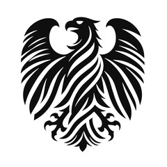 Fototapeta premium A black silhouette of heraldic eagle, minimalist stroke, abstract stroke modern style, vector, isolated, transparent background 