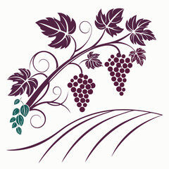 Clean and professional logo design for wine producers using grape clusters and vine elements with soft green leaf accents