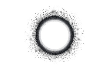 Abstract circular design with radiating particles.  A dark center void is surrounded by a ring of intricate, shimmering particles