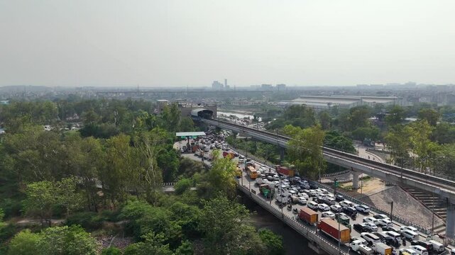 An Aerial Shot of Kalindi Kunj Bridge in Delhi, NCR, India

