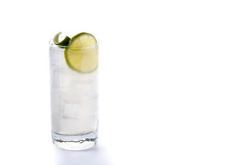 Gin Fizz cocktail with lime isolated on white background. Copy space