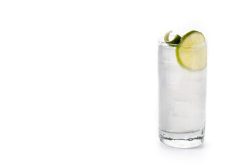 Gin Fizz cocktail with lime isolated on white background. Copy space