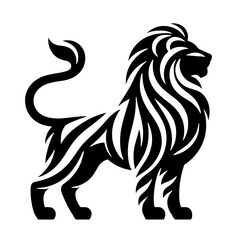 Obraz premium A black silhouette of heraldic lion standing legs, minimalist stroke, abstract stroke modern style, vector, isolated, transparent background 