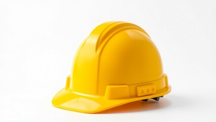 Fototapeta premium Yellow hard hat isolated on white background. Head protection for builders and engineers. Symbol of labor, safety and industrial activity, studio shooting.