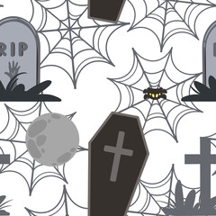 Cartoon seamless pattern with Halloween Cemetery Pattern isolated