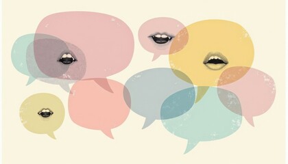 Fototapeta premium Pastel Speech Bubbles With Lips Illustration