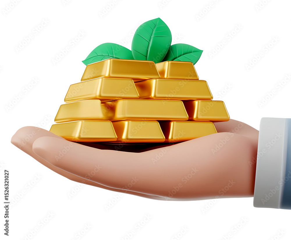 Fototapete in a minimalistic setting, a stylized hand holds a stack of rectangular metallic objects. three vibr