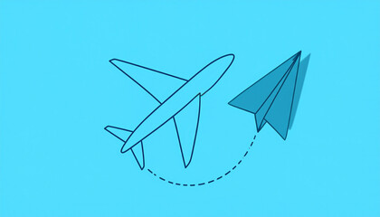 Paper airplane following a big dream, becoming a real airliner, pursuing a goal