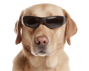 Labrador Retriever wearing sunglasses exudes cool and relaxed vibe, showcasing its playful personality. This charming dog is perfect for pet lovers and adds fun touch to any design