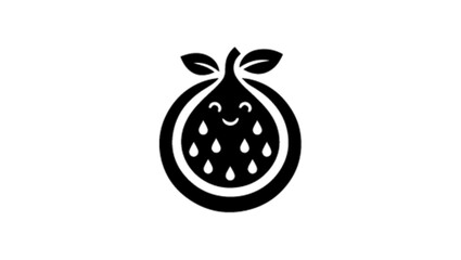 fruit, strawberry logo vector icon, leaves, fruit face, smiley fruit logo vector icon in black color