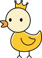 baby duck with tiny crown doodle style vector art