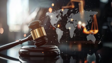Global Justice: Gavel and World Map