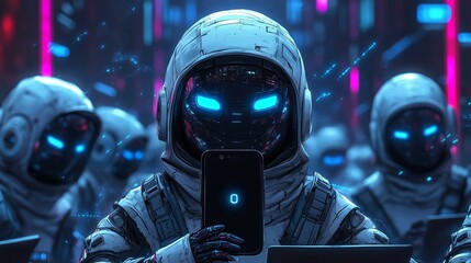 Digital Illustration of Evil Robot with Glowing Eyes