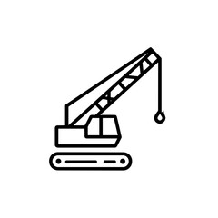 Crane truck icon in black outline construction style
