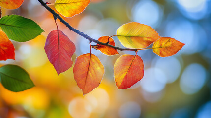Colorful Autumn Leaves on Tree Branch