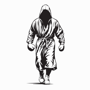Boxing Robe Image Vector. Boxer with robe with hood walking image vector.