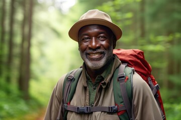 Fototapeta premium African Senior man With Backpack backpack backpacking portrait.