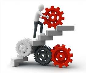 Man Pushing Gears in a Futuristic Setting