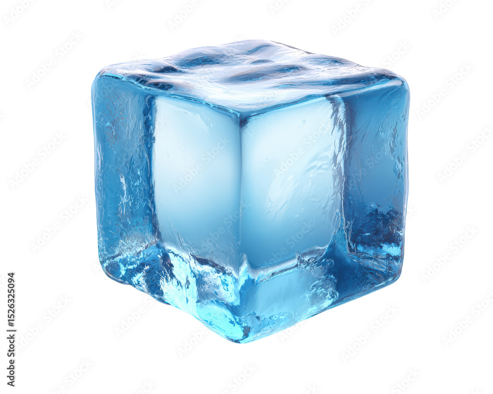 Poster clear ice cube with smooth surface, reflecting light and showcasing its crystalline structure, isola