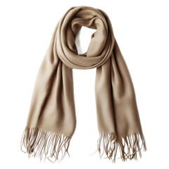 Beige scarf with fringes isolated on white background