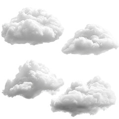 Four fluffy cumulus clouds in grayscale
