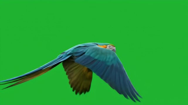Blue and Gold Macaw in Flight - Green Screen Ready