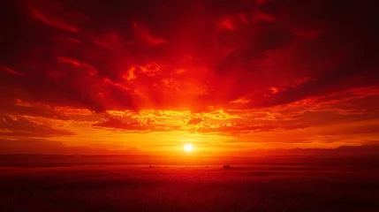Selbstklebende Fototapeten An apocalyptic red sky burns fiercely over a field at sunset radiating passion and drama across the landscape with © qazi