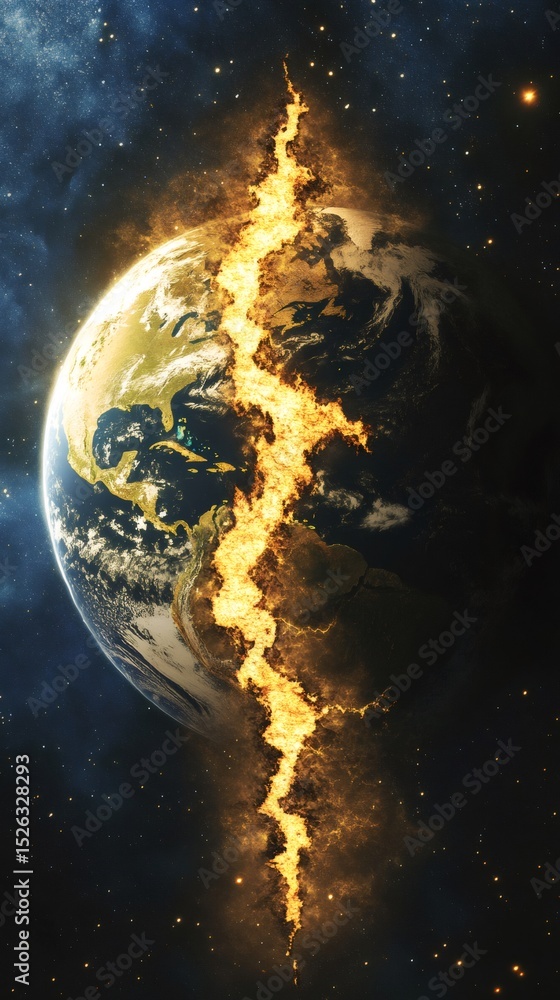 Poster Powerful seismic waves are causing cracks and magma eruptions across the earth's surface in this dramatic visualization of a geological event