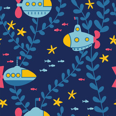 Submarines under water seamless background