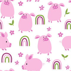 Pigs and rainbows seamless pattern