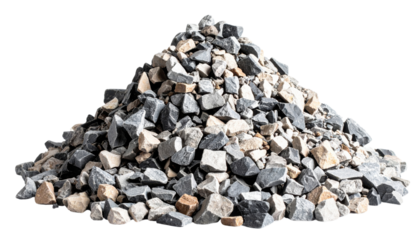 A pile of assorted crushed stones and gravel pieces in various gray and beige tones.
